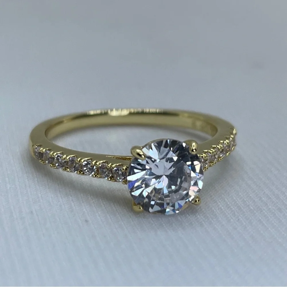 14K Gold Plated Diamond White CZ Solitaire Engagement Ring Bridal Statement Sz 9